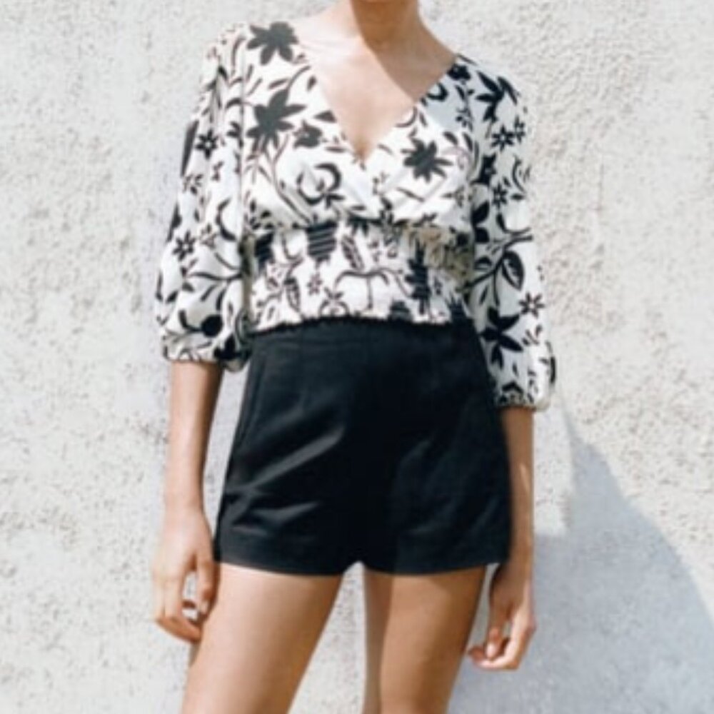 Zara Black High Waist Bermuda Tailored Shorts